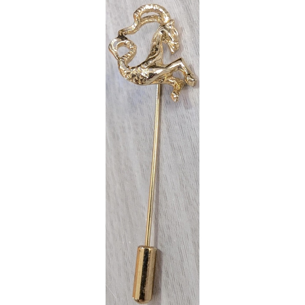 Vintage Capricorn Zodiac Goat Brooch Hat Lapel Stick Pin Gold Tone Farm Animal - Picture 3 of 3